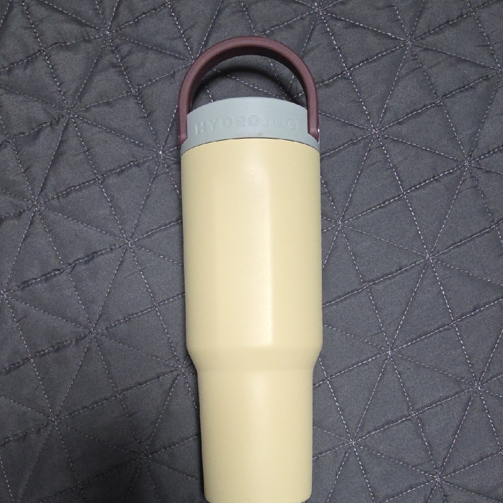 HydroJug Beige Bottle with Gray Lid and Pink Handle
